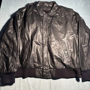 Wear Me Out Mens Black Genuine Leather Bomber Jacket Faux Fur Lined Size 42